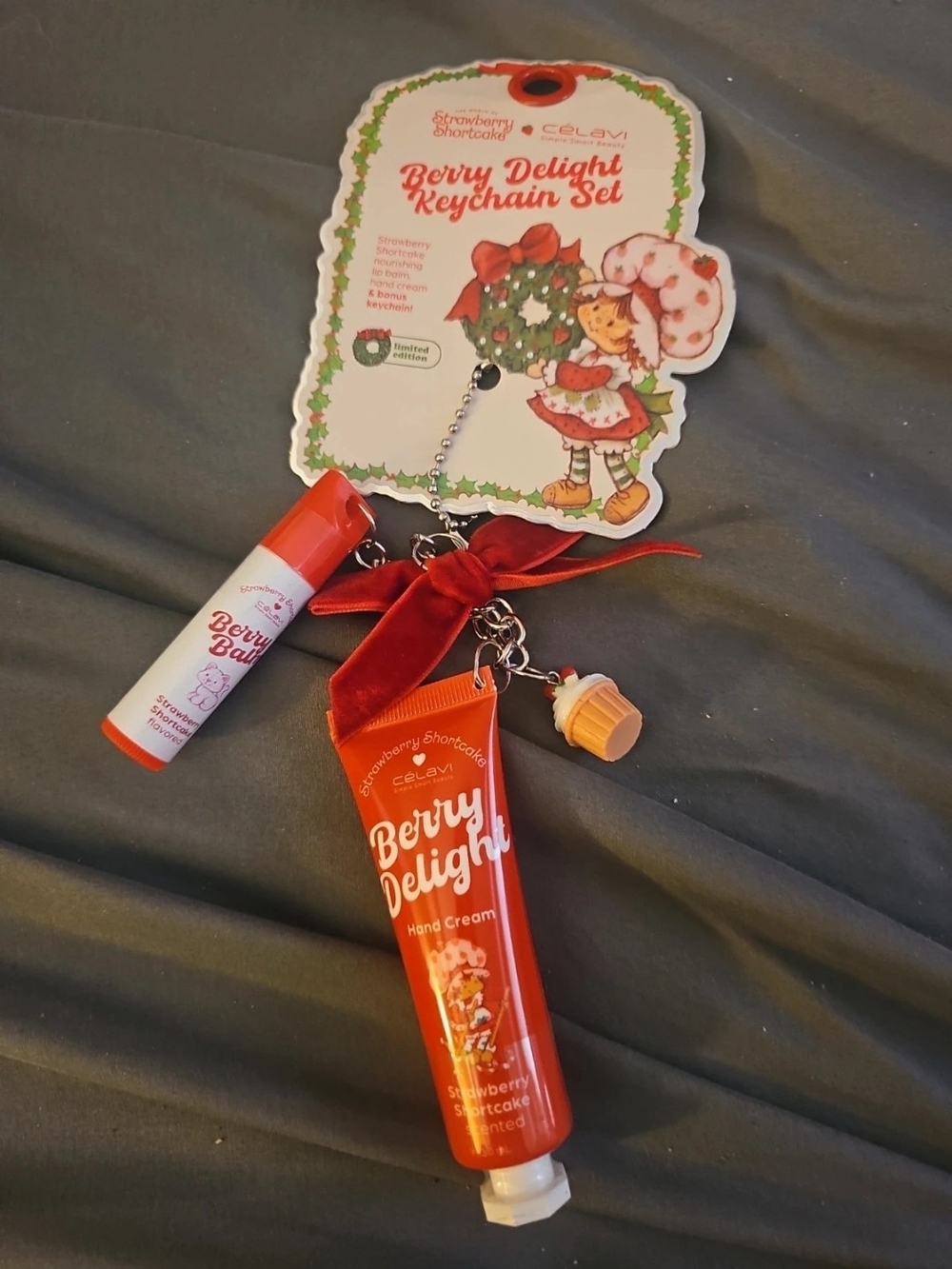 Strawberry Shortcake Berry Delight Hand Cream & Lip Balm Keychain Set - Red